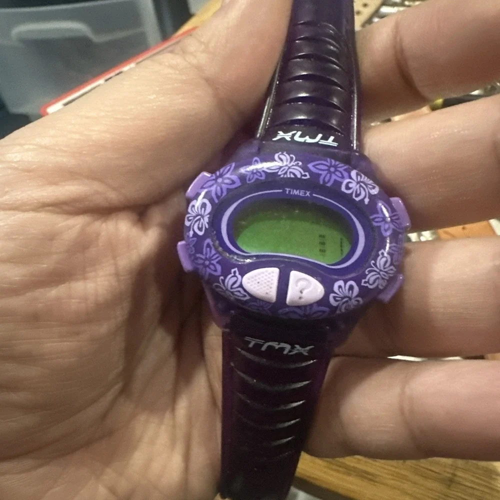 Vintage TIMEX Purple Floral Rare Digital INDIGLO Unisex Watch Fro Repair